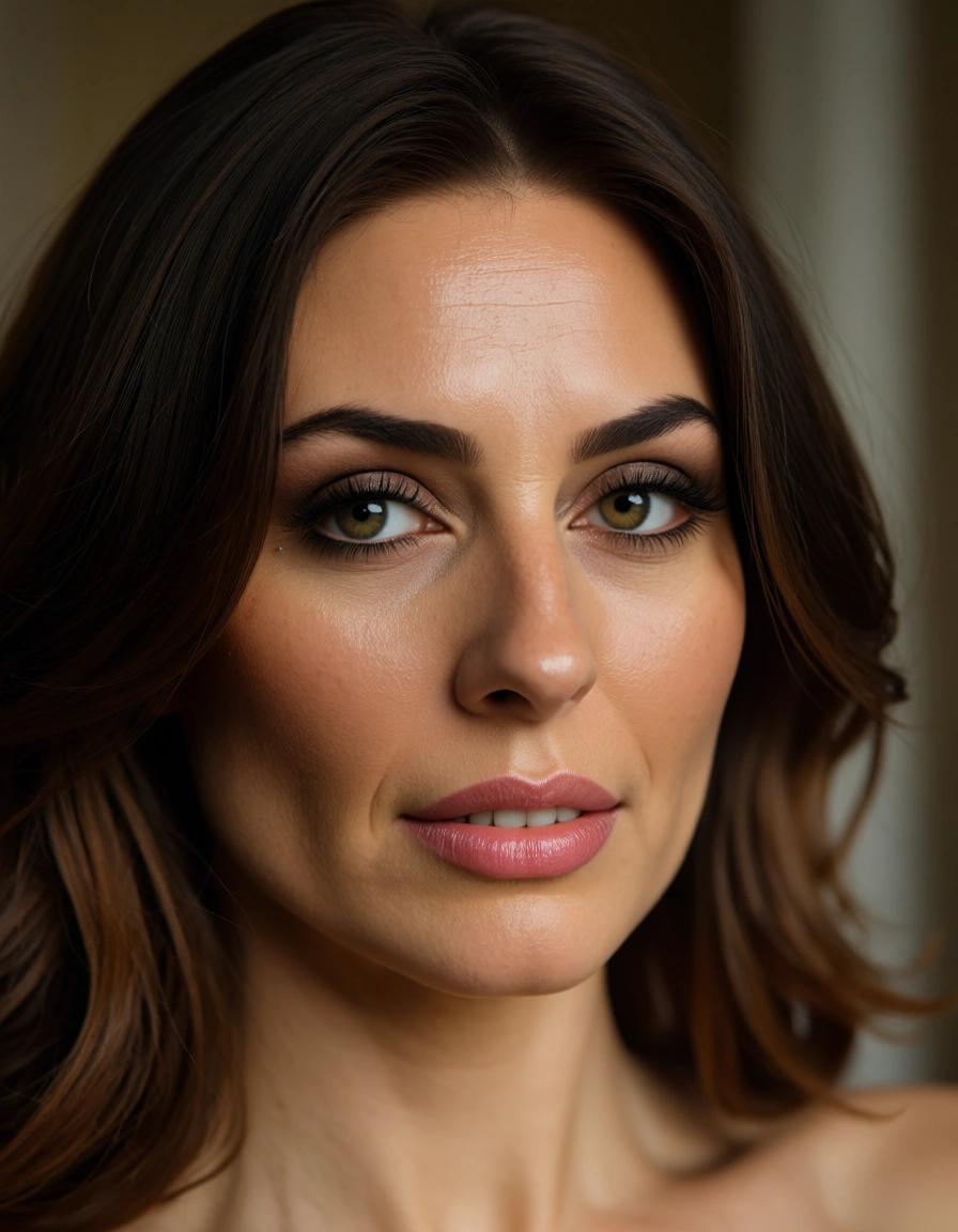 Mature lady, 65+ big tits, italian face, beautifull, score_9, score_8, candid photo, realistic skin texture, visible skin pores, film grain, depth of field
