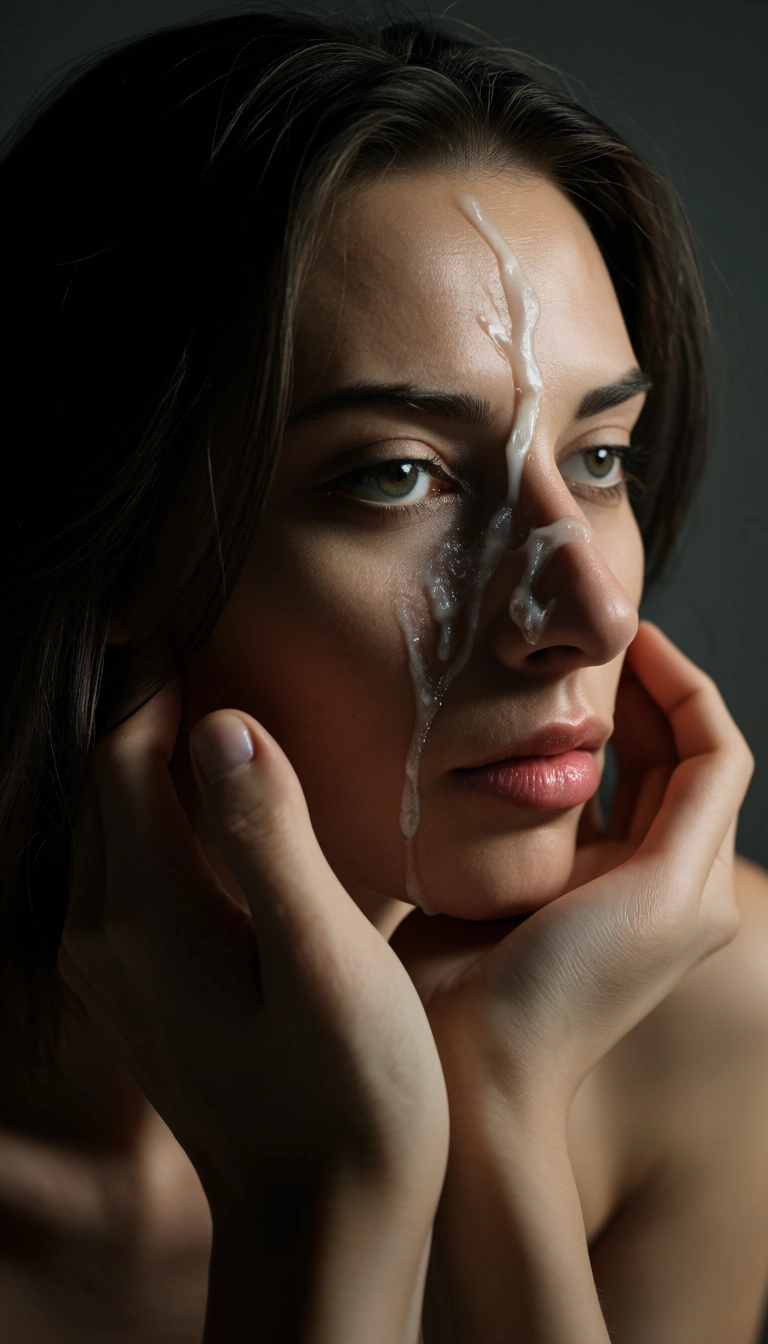 studio quality, sharp focus, side view, 1other, cum on face, holding hands, depth of field, RAW photo