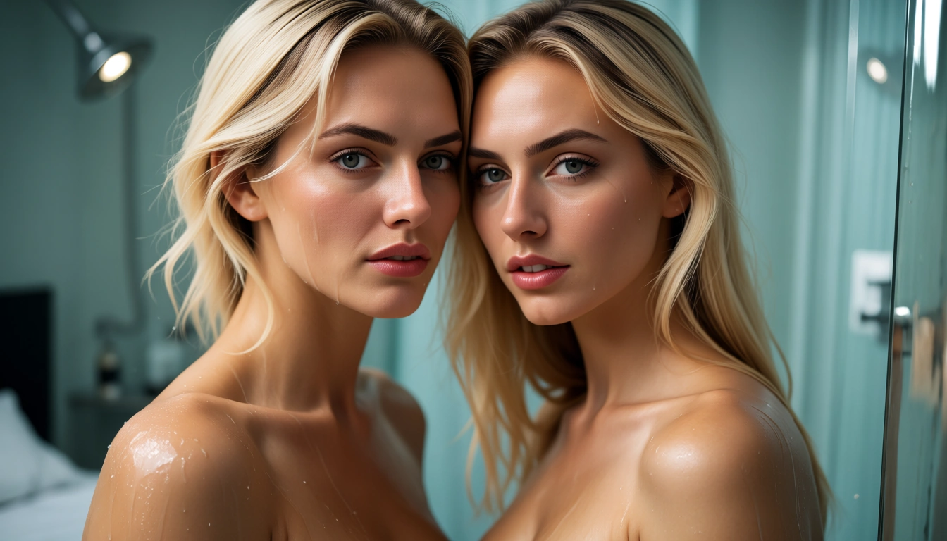 two blonde nurses takimg a shower together