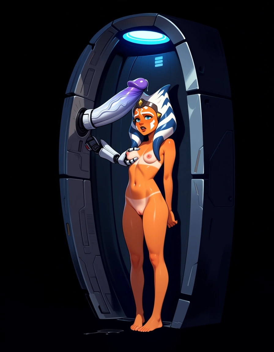 masterpiece, fine detail, best quality, very aesthetic , ahsoka tano from Star Wars, petite, tanlines, choking, portal, groping, robot, giant penis, public_indecency, hentai_studio_quality, hentai_studio_quality, hentai_studio_quality