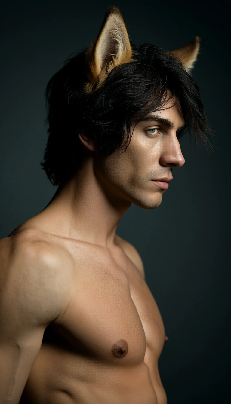 studio quality, sharp focus, side view, male focus, bondage, animal ears, studio photo
