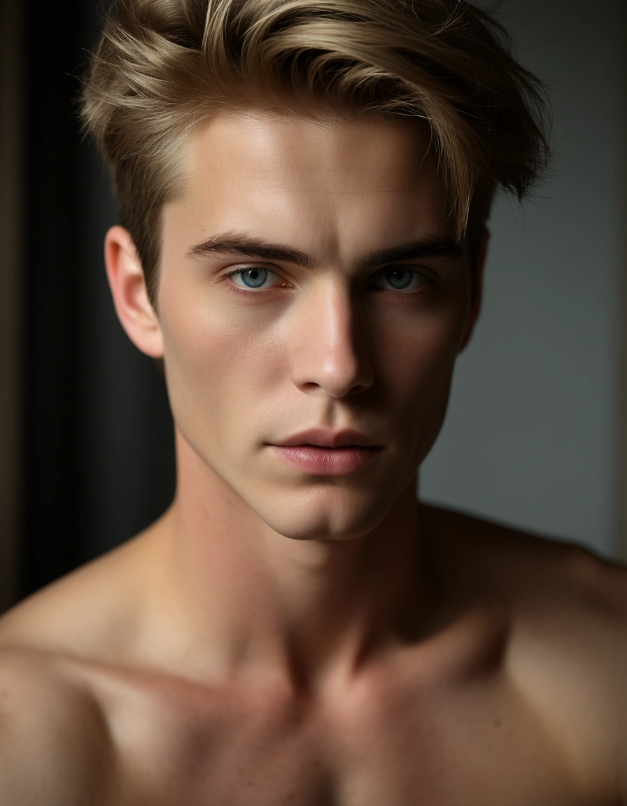 cute nude 18-year old nordic boy, score_9, score_8, candid photo, realistic skin texture, visible skin pores, film grain, depth of field