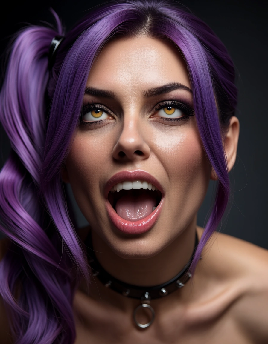 professional photo, high detail, demon girl, side ponytail, official alternate costume, ahegao, studio photo, score_9, score_8, candid photo, realistic skin texture, visible skin pores, film grain, depth of field