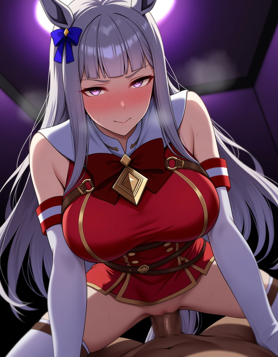 masterpiece /ultra_detailed absurdres /sharp_focus @gold_ship_(umamusume) cowgirl_position miniskirt no_panties anal seductive_smile, hentai_studio_quality