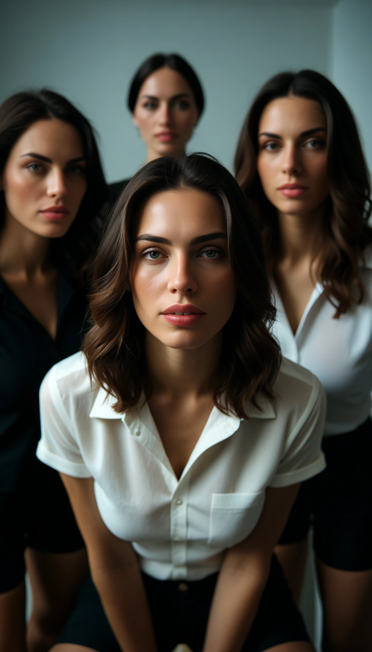 studio quality, sharp focus, 4women, buttons, shirt, doggy style, photorealistic