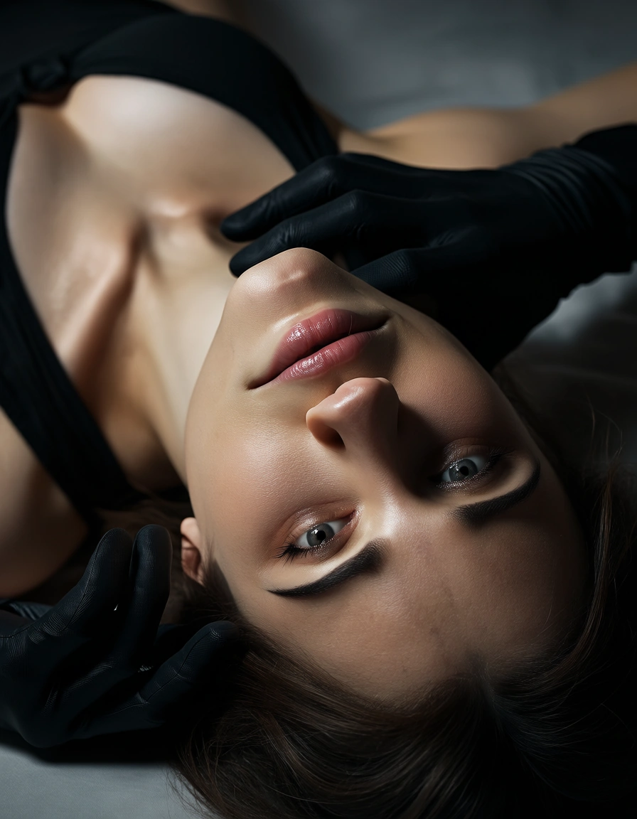 cinematic photo, 8k, 1other, black gloves, 69 position, lifelike render, score_9, score_8, candid photo, realistic skin texture, visible skin pores, film grain, depth of field