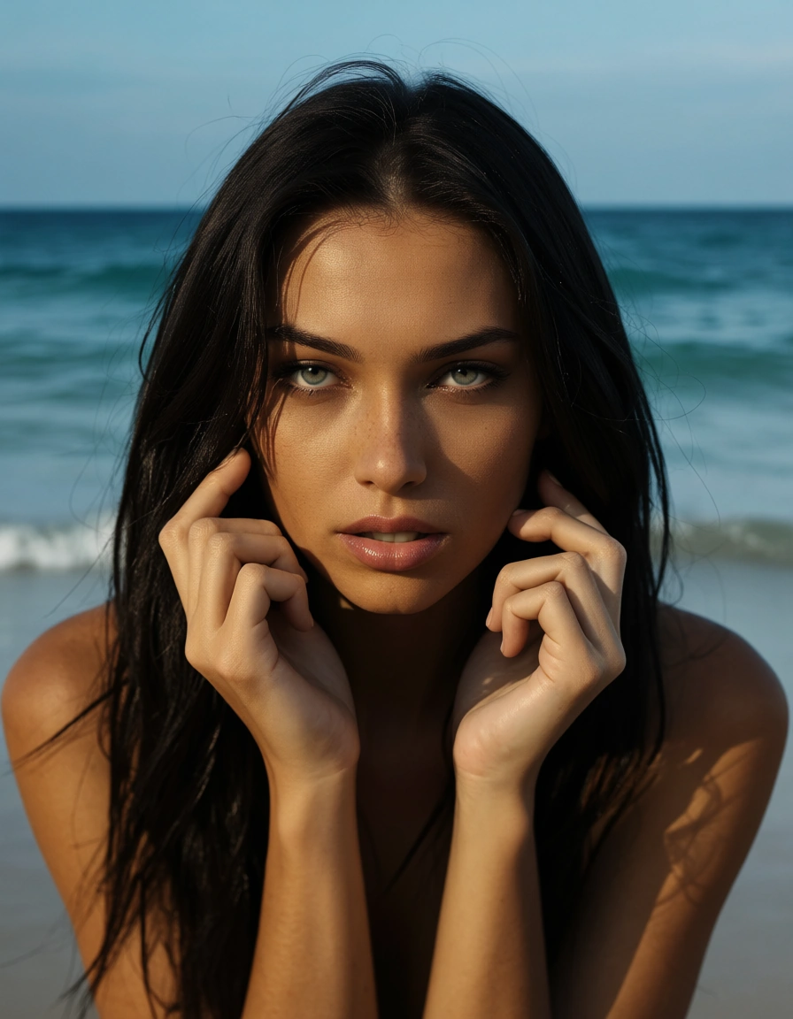 studio quality, sharp focus, 1other, doggy style, hands up, ocean, natural skin texture, score_9, score_8, candid photo, realistic skin texture, visible skin pores, film grain, depth of field