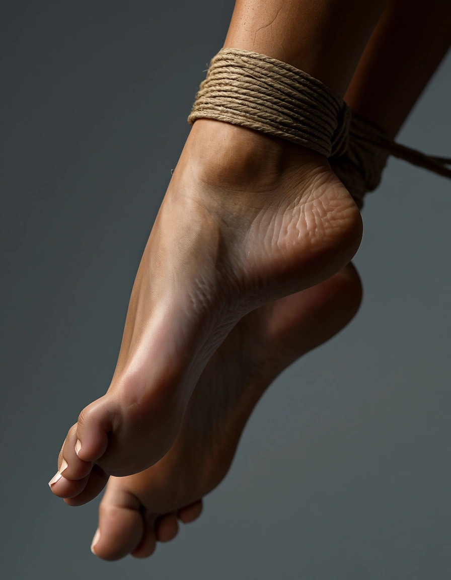 best quality, hyperrealistic, 1other, toes, alternate costume, bondage, grey background, close-up, dslr quality, hijabi, at Ka'bah, score_9, score_8, candid photo, realistic skin texture, visible skin pores, film grain, depth of field