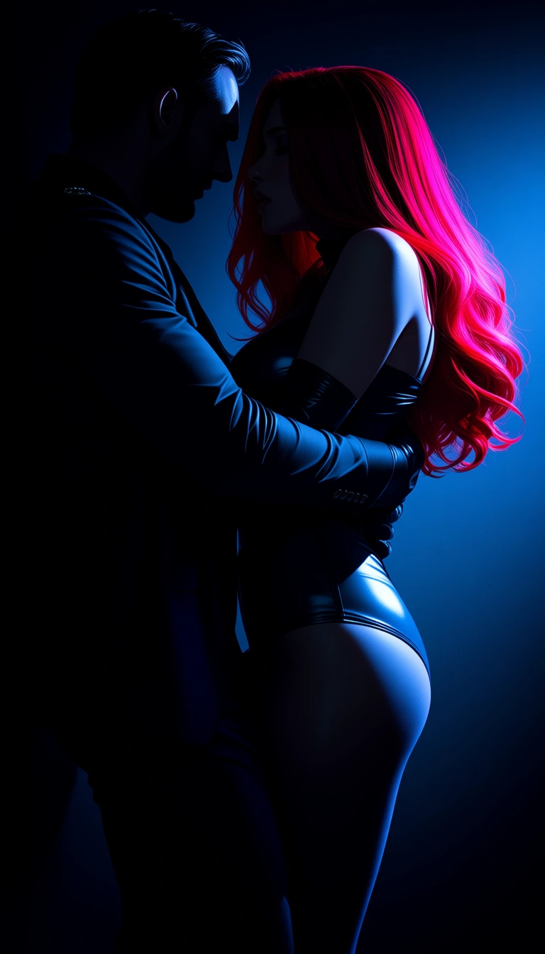 dslr, film grain, photorealistic, couple, red hair, gloves, standing sex, dramatic lighting, 8k uhd photo