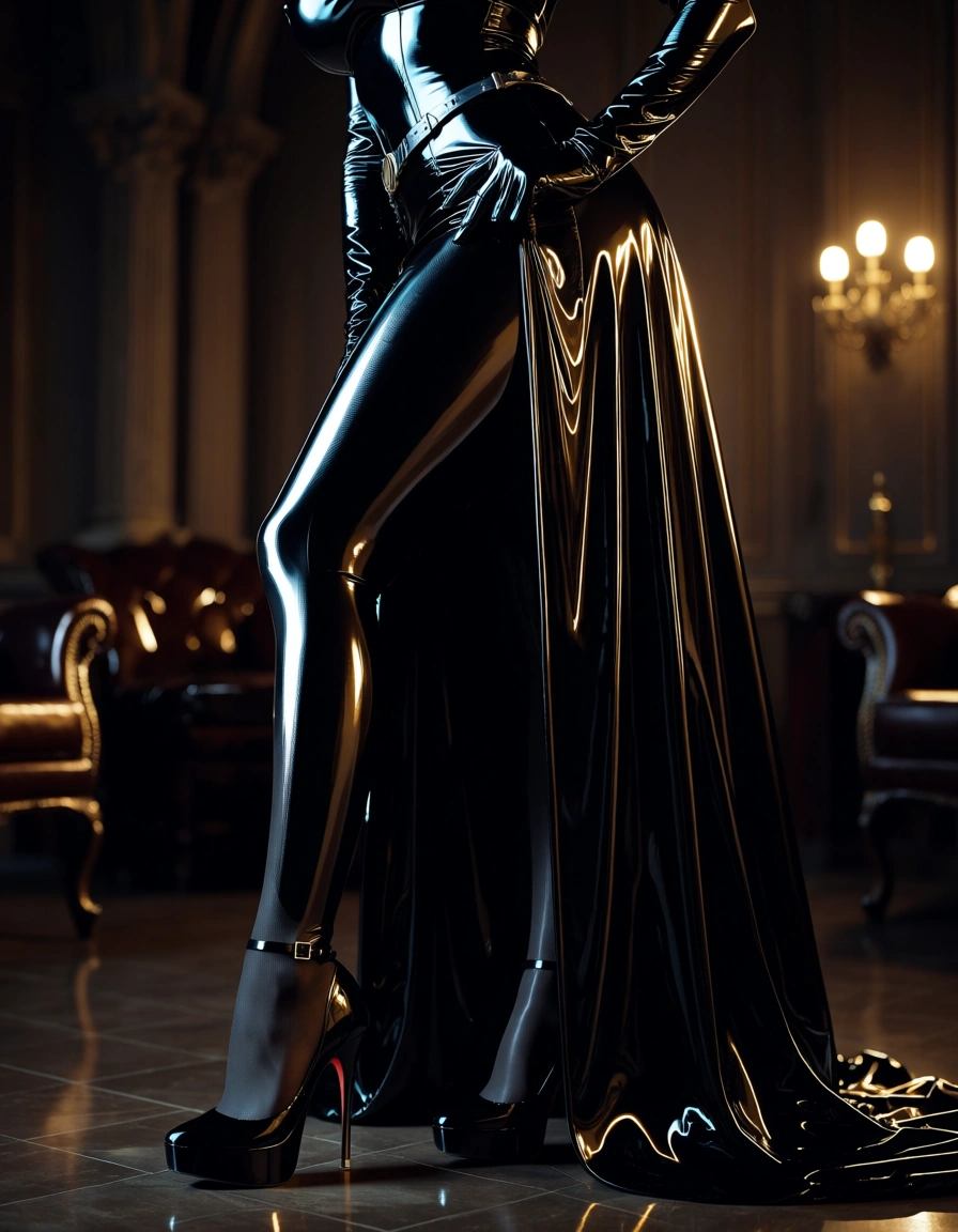 Design 5 devot european nuns in glossy pantyhose, gloves, high heels and latex dress, score_9, score_8, cinematic film still, anamorphic, film grain, dramatic lighting, shallow depth of field