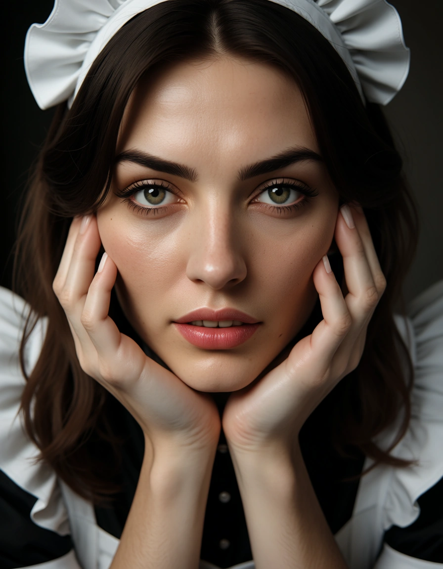 cinematic photo, 8k, futanari maid, facesitting, fingernails, transparent background, dslr quality, score_9, score_8, candid photo, realistic skin texture, visible skin pores, film grain, depth of field