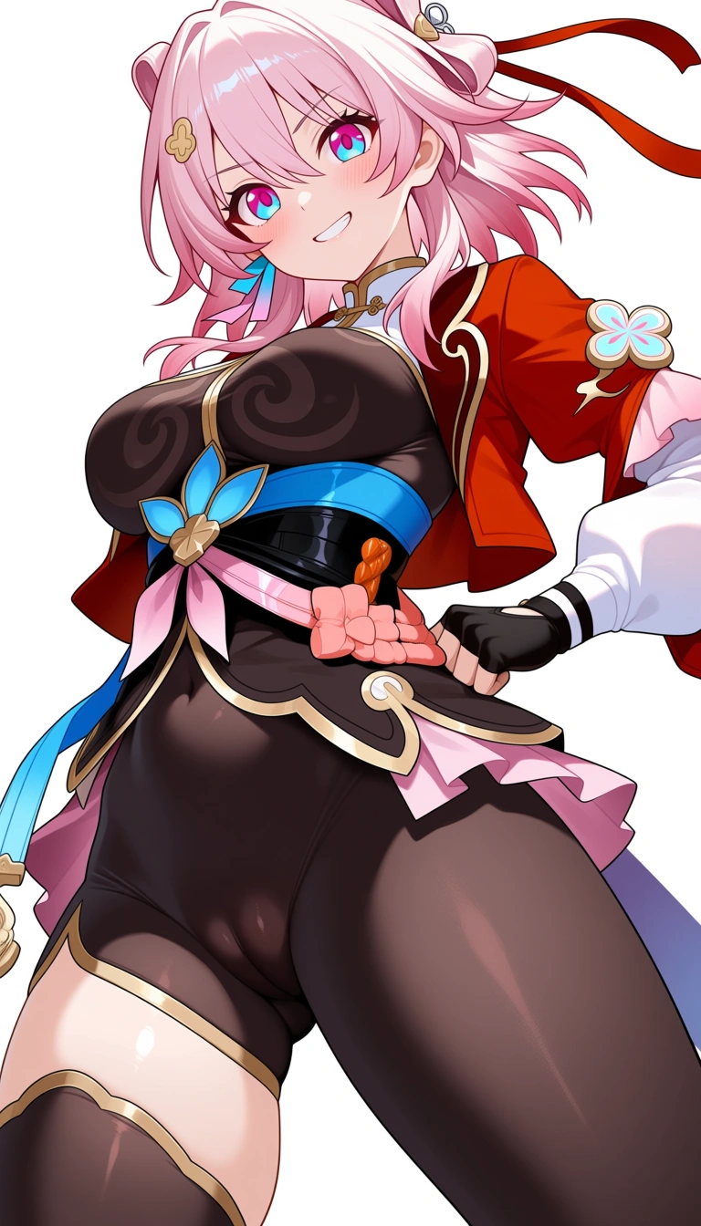 masterpiece, March  7th , from Honkai starrail,  The Hunt Form (Xianzhou Wardance)  Outfit, natural medium Non-weight bowls conical breasts, cameltoe, energized Smile, Smile, Scale: 0.1 for hentai_studio_quality,,,, hentai_studio_quality
