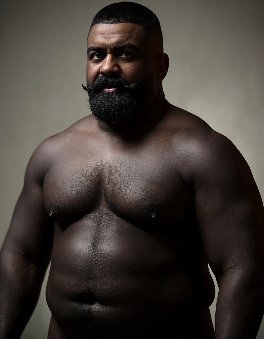 Matured Indian daddy full naked, heavy weight body_fur y,big mustache, fat, hairy, wrestler, aged 60s, thick cock, black short hair cut,thick moustache, black skin, realistic skin texture, visible skin pores,, score_9, score_8, candid photo, realistic skin texture, visible skin pores, film grain, depth of field
