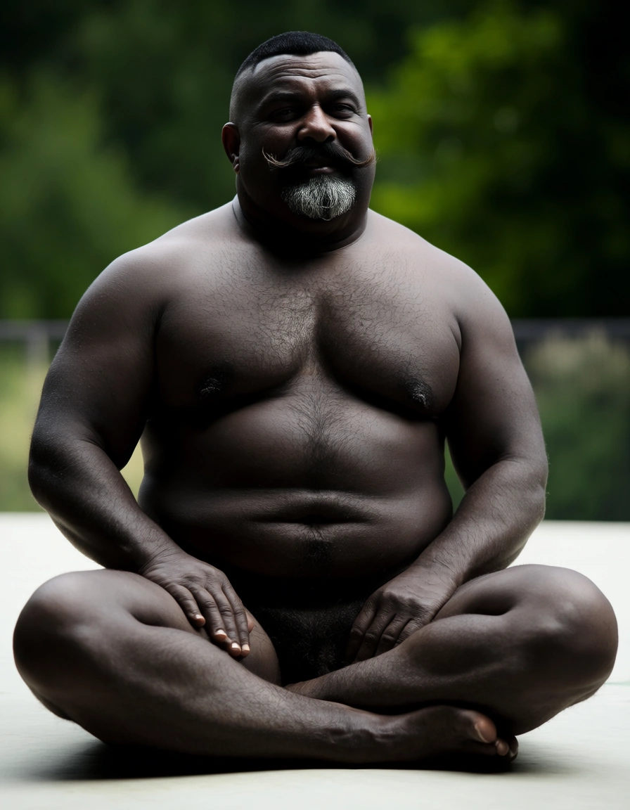 Matured northern Indian grandpa full naked, heavy weight body,big mustache, fat, hairy, wrestler, aged 60s, thick cock, black short hair cut,thick moustache, black skin, realistic skin texture, visible skin pores, full body, score_9, score_8, candid photo, realistic skin texture, visible skin pores, film grain, depth of field