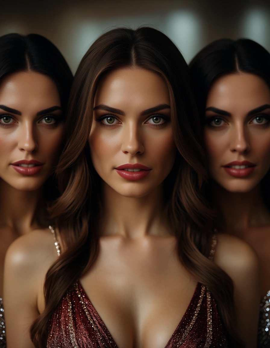 ultra HD, lifelike, 3women, evening gown, creampie, 8k uhd photo, score_9, score_8, candid photo, realistic skin texture, visible skin pores, film grain, depth of field