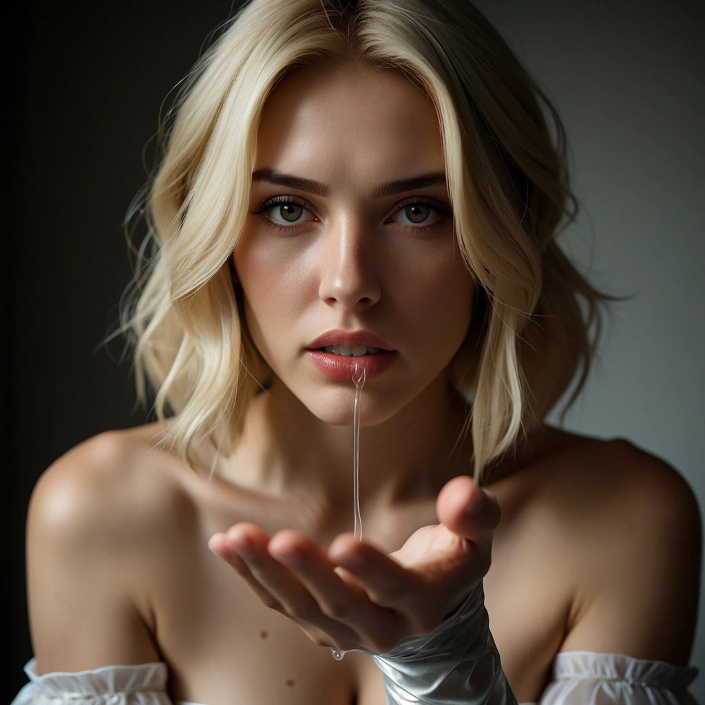 dslr, film grain, photorealistic, solo female, blonde hair, detached sleeves, squirting, RAW photo
