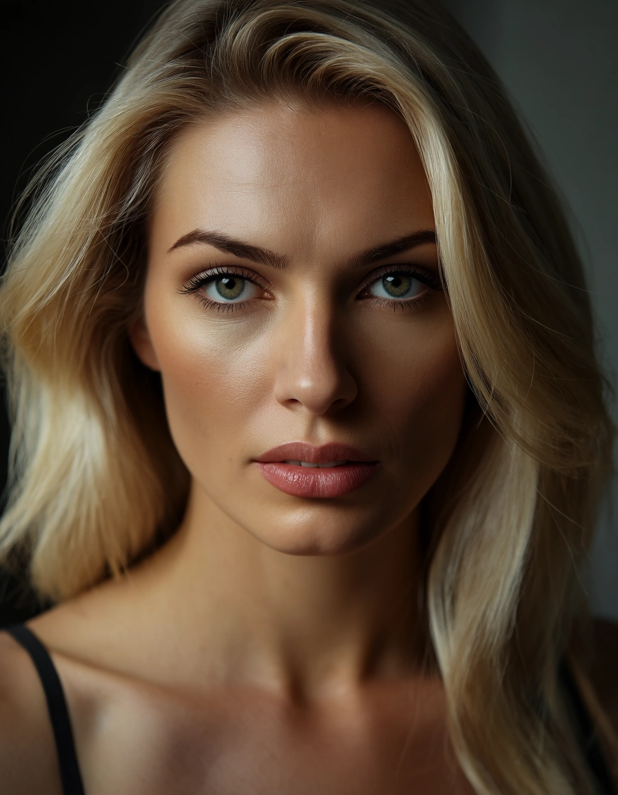 sharp focus, tv studio camera, blonde news anchor, score_9, score_8, candid photo, realistic skin texture, visible skin pores, film grain, depth of field