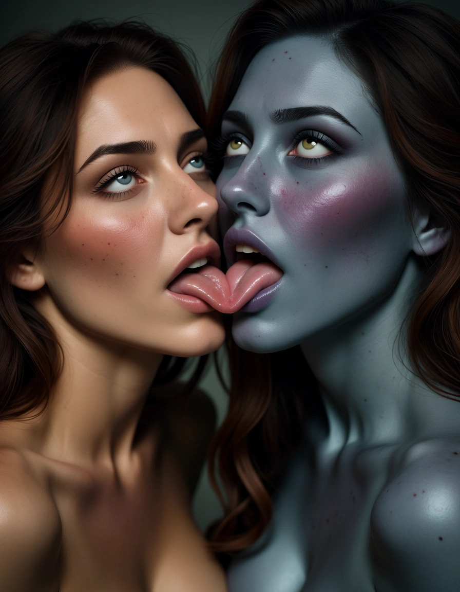 professional photo, high detail, couple, ahegao, colored skin, submissive blush, studio photo, score_9, score_8, candid photo, realistic skin texture, visible skin pores, film grain, depth of field