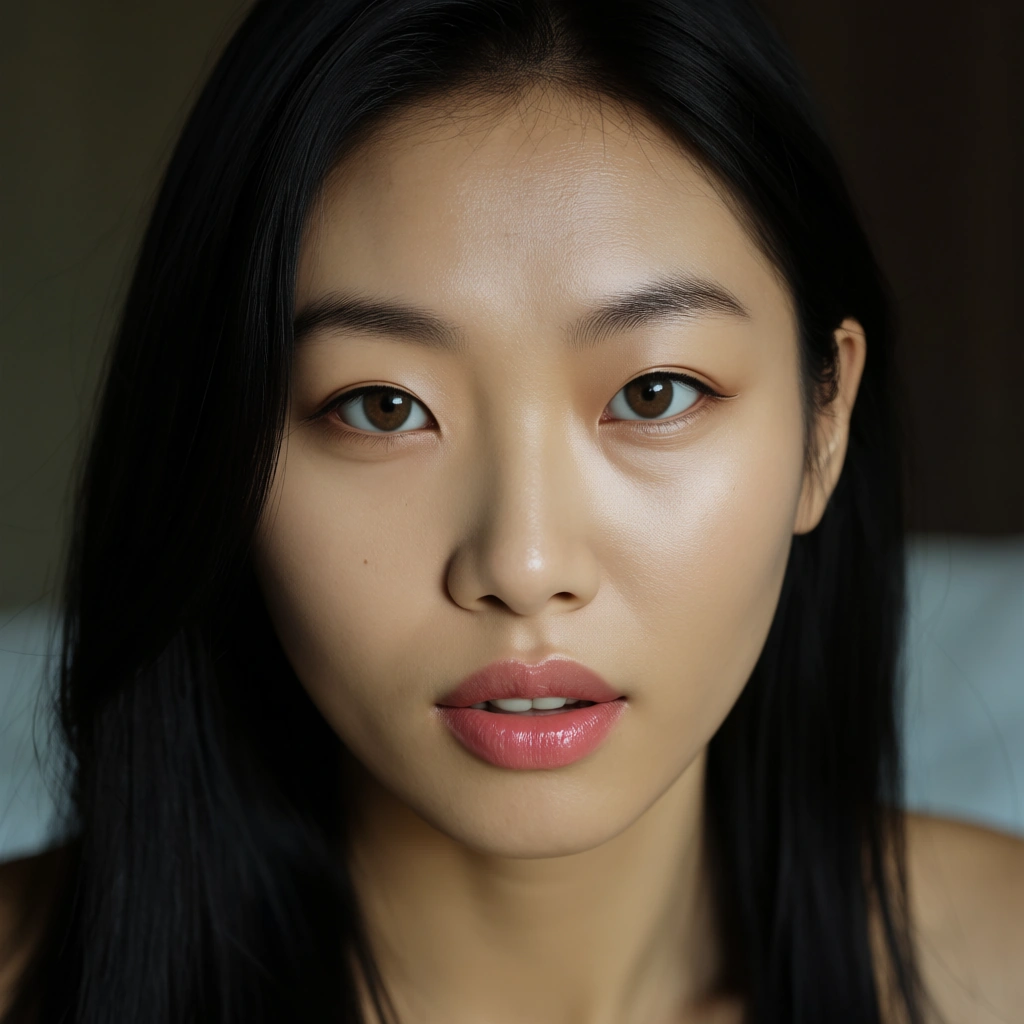 Asian, massive hot tits, eyes forward., score_9, score_8, candid photo, realistic skin texture, visible skin pores, film grain, depth of field