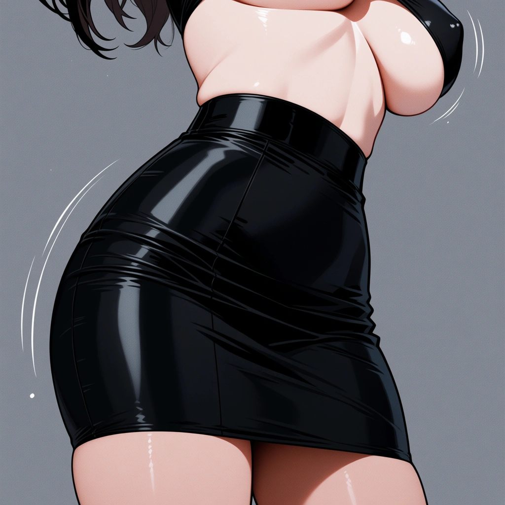 dslr, film grain, photorealistic, bunny girl, skindentation, black skirt, bouncing breasts, grey background, backlit, RAW photo