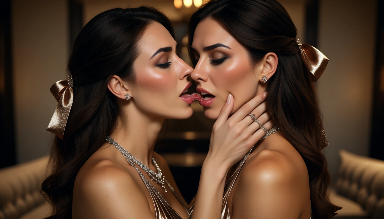 RAW photo, ultra realistic, couple, hair ribbon, cocktail dress, orgasm, photorealistic