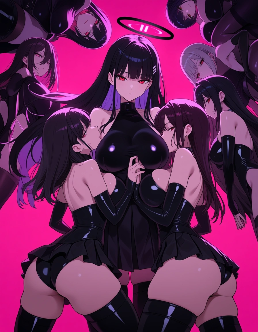 masterpiece, best quality, 6+girls, thighhighs, detached sleeves, facesitting, hentai style, hentai_studio_quality
