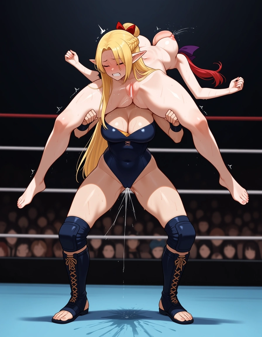 2girls , @marcille_donato , rachel_(ninja_gaiden) blonde_hair , wrestling , wrestling_ring , strapon , orgasm , pussy_juice , defeated , yuri, hentai_studio_quality, hentai_studio_quality, hentai_studio_quality, hentai_studio_quality