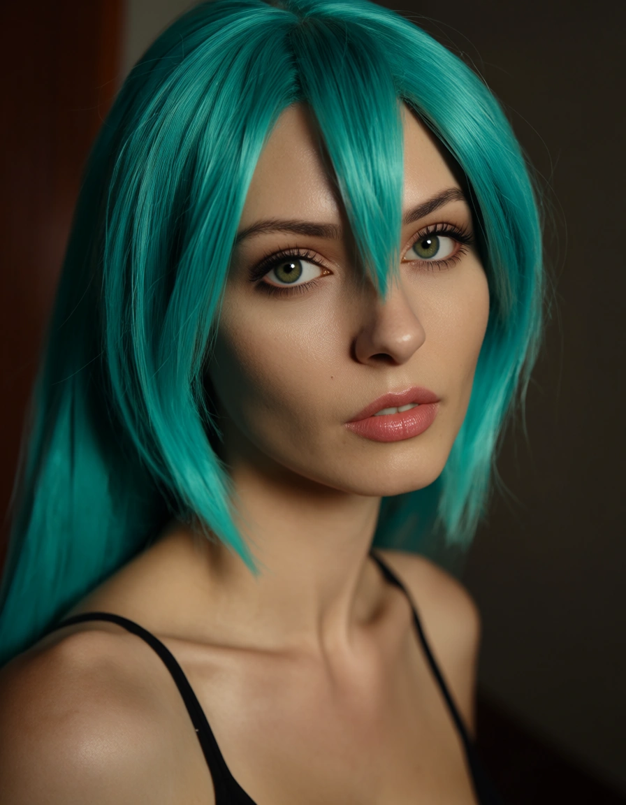 @hatsune_miku futanari, score_9, score_8, candid photo, realistic skin texture, visible skin pores, film grain, depth of field