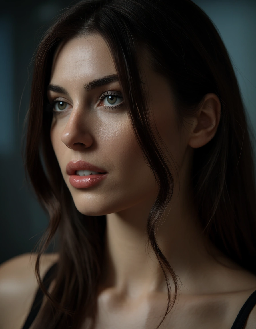 cinematic photo, 8k, brunette woman, sidelocks, alternate costume, creampie, volumetric light, lifelike render, score_9, score_8, candid photo, realistic skin texture, visible skin pores, film grain, depth of field