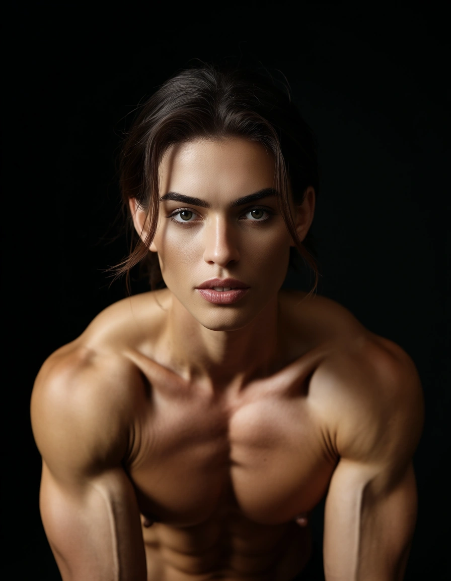 highly detailed, natural lighting, 6+women, muscular male, collared shirt, doggy style, black background, lifelike render, score_9, score_8, candid photo, realistic skin texture, visible skin pores, film grain, depth of field