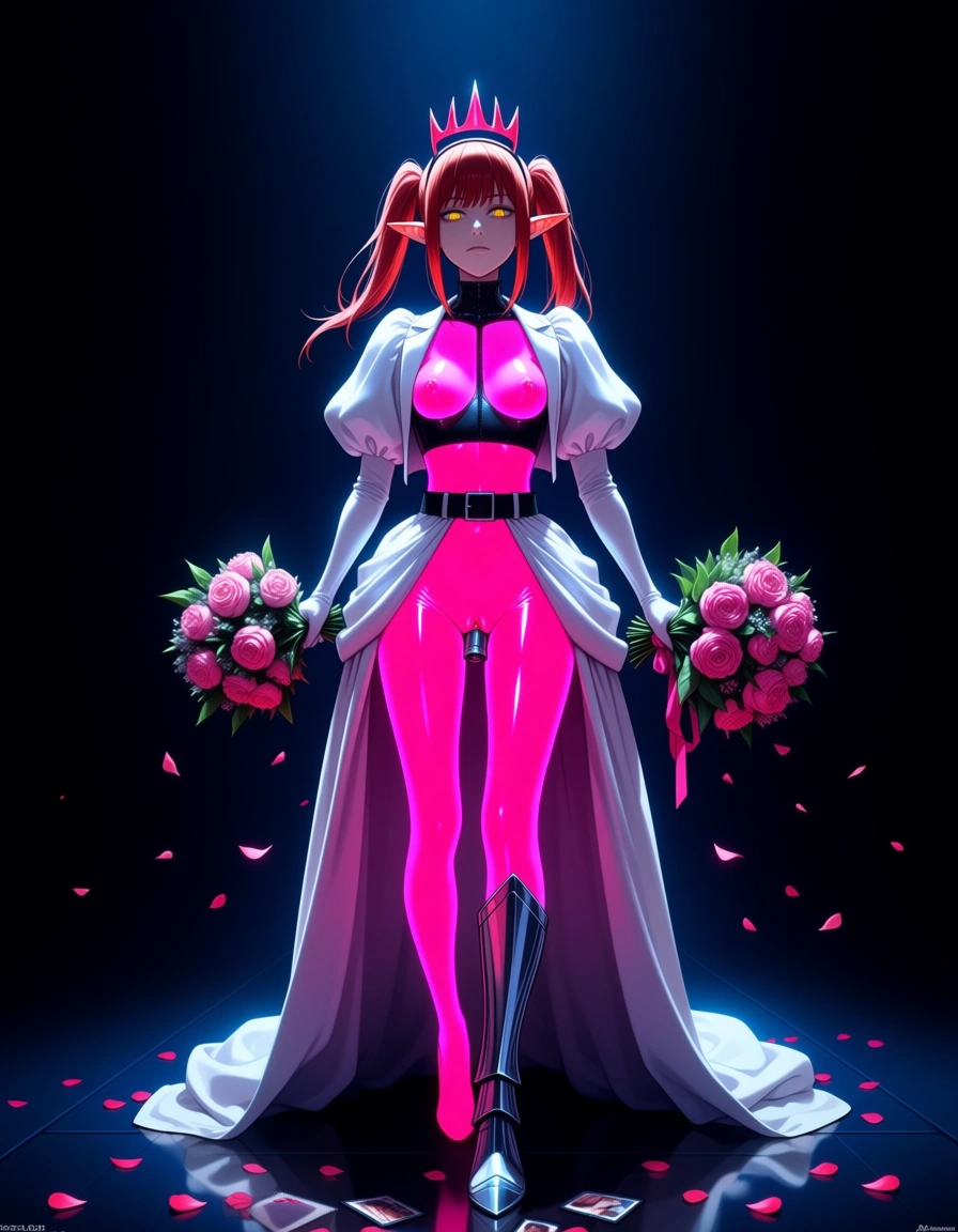 princess_carry, pink_latex_suit, anus, clitoris, nipple_stimulation, anal_object_insertion, sharp focus, 8k uhd, 1other, twintails, neon glow, film photo_(object), official_alternate_costume, official_alternate_hairstyle, @makima_(chainsaw_man), lab_coat, belt, flower, petals, bouquet, eyes_visible_through_hair, ultra HD, lifelike, elf girl, highly detailed, natural lighting, goth, sharp_teeth, hairband, puffy sleeves, @makise_kurisu, fake_horns, grey_skin, full_body, walking, elf, princess, long_white_dress, crown, armor, armored_boots, sleeves_past_fingers, diamond_(shape), white_background, homestuck, mspaintadventures, masterpiece, hentai_studio_quality, science_fiction, hentai_studio_quality