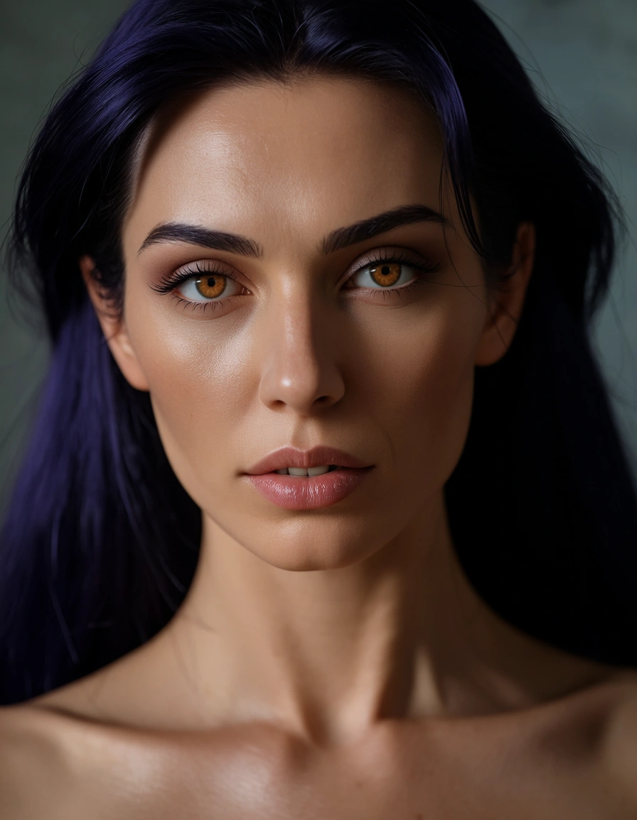 Titans Hentai Blackfire, score_9, score_8, candid photo, realistic skin texture, visible skin pores, film grain, depth of field