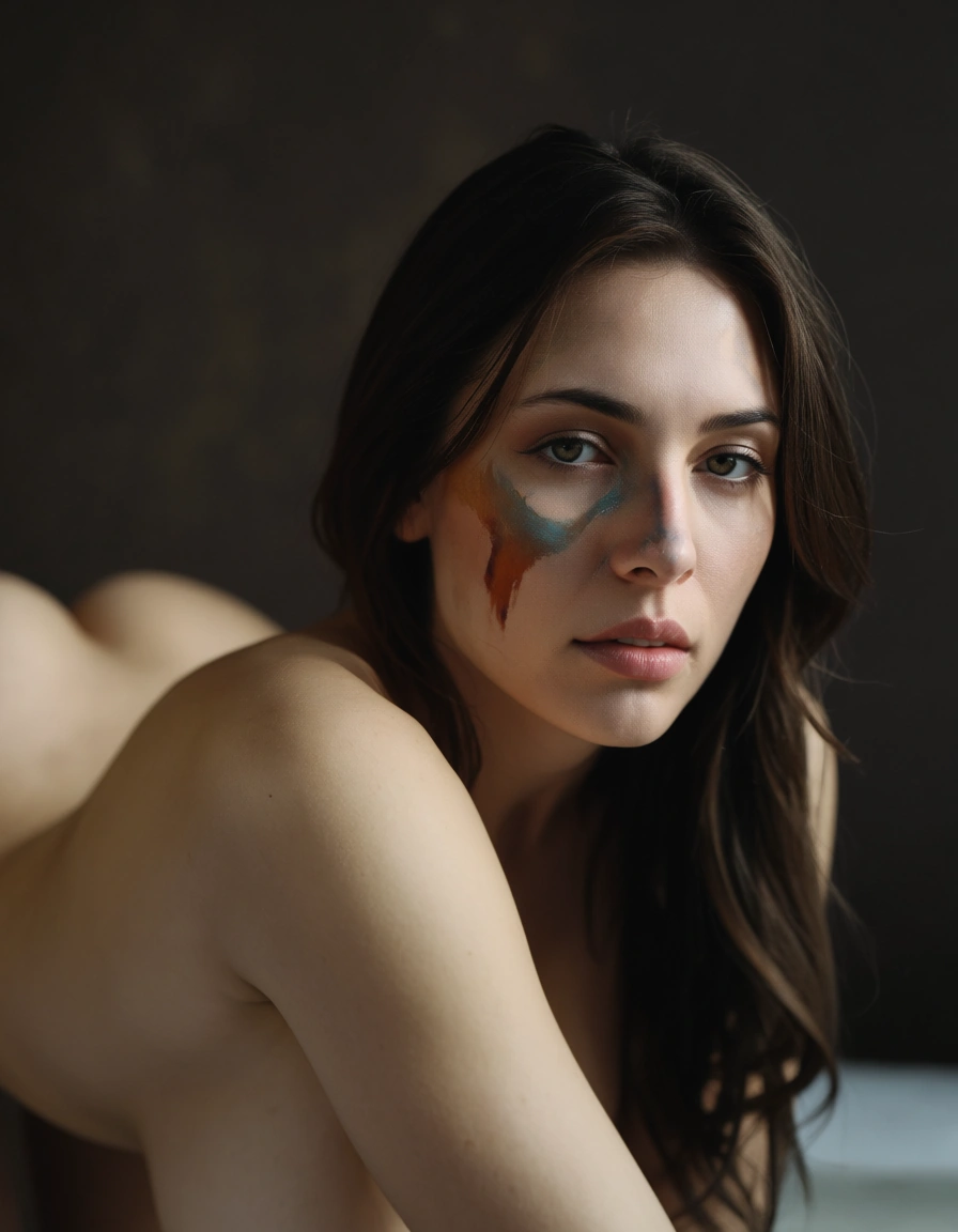 nude ass. Repaint the entire picture as an anime painting: visible brush strokes, blended pigment, canvas texture and soft painterly edges throughout, including on the face and the background. Nothing in the frame keeps its photographic appearance., score_9, score_8, candid photo, realistic skin texture, visible skin pores, film grain, depth of field