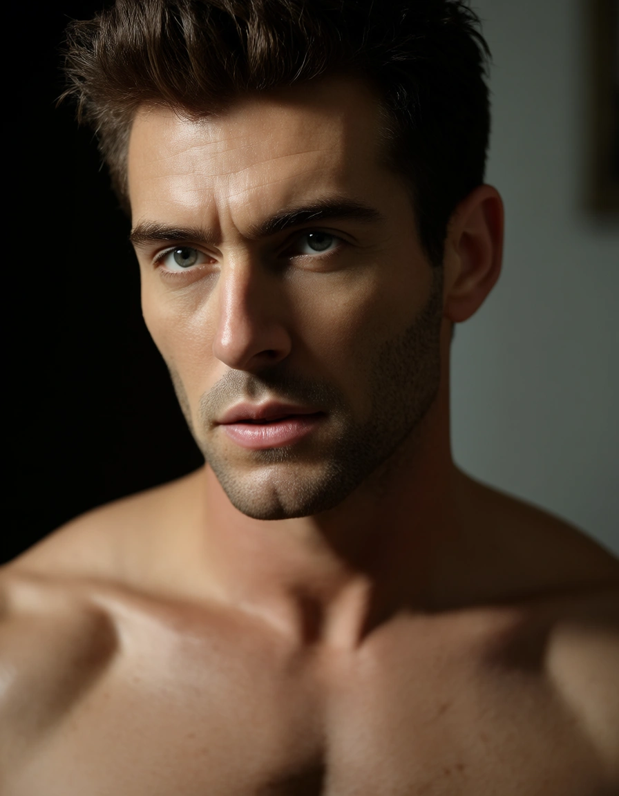 Gay Scott McCall naked, score_9, score_8, candid photo, realistic skin texture, visible skin pores, film grain, depth of field