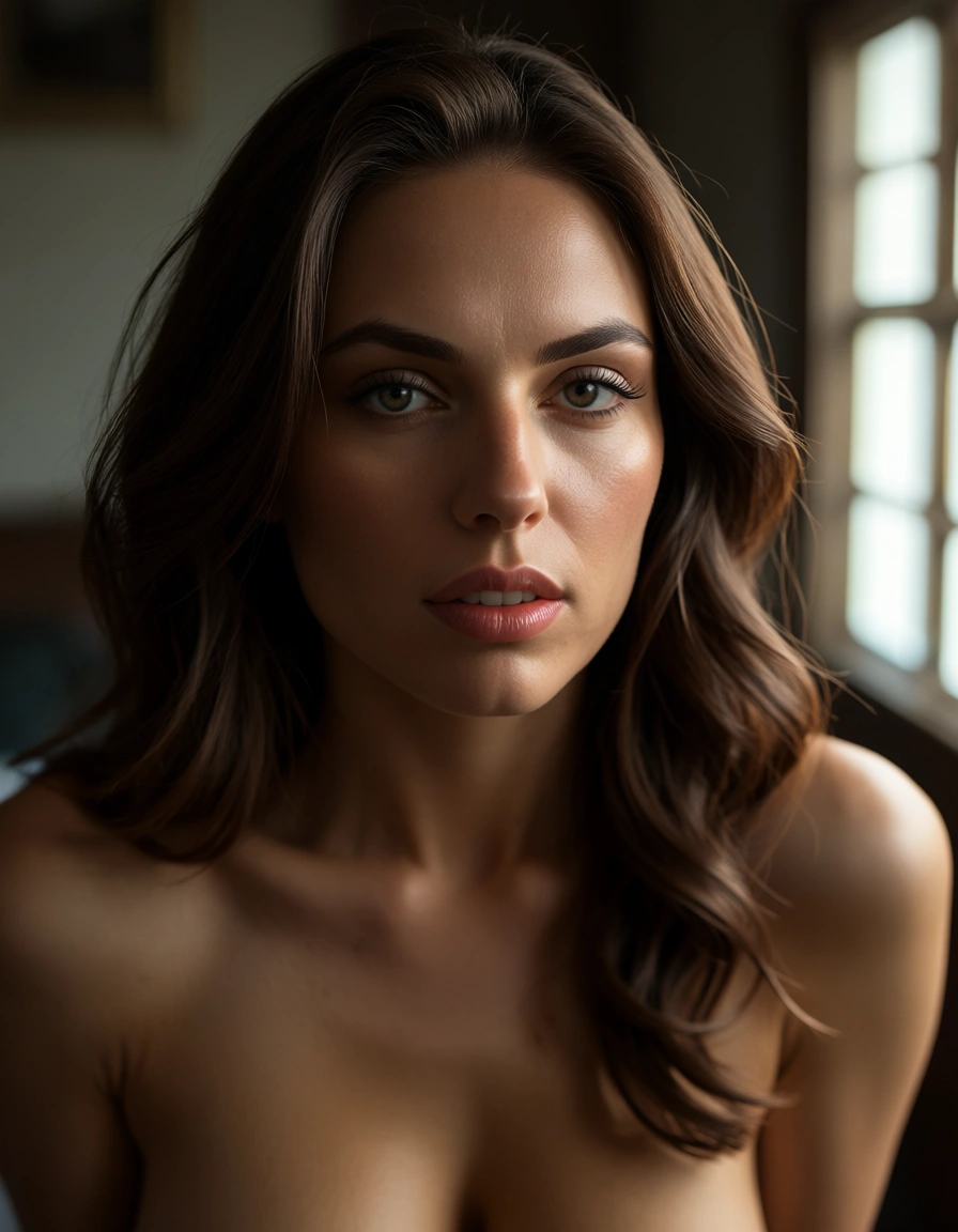nude girl, dslr, film grain, photorealistic, window light, dslr quality, score_9, score_8, candid photo, realistic skin texture, visible skin pores, film grain, depth of field