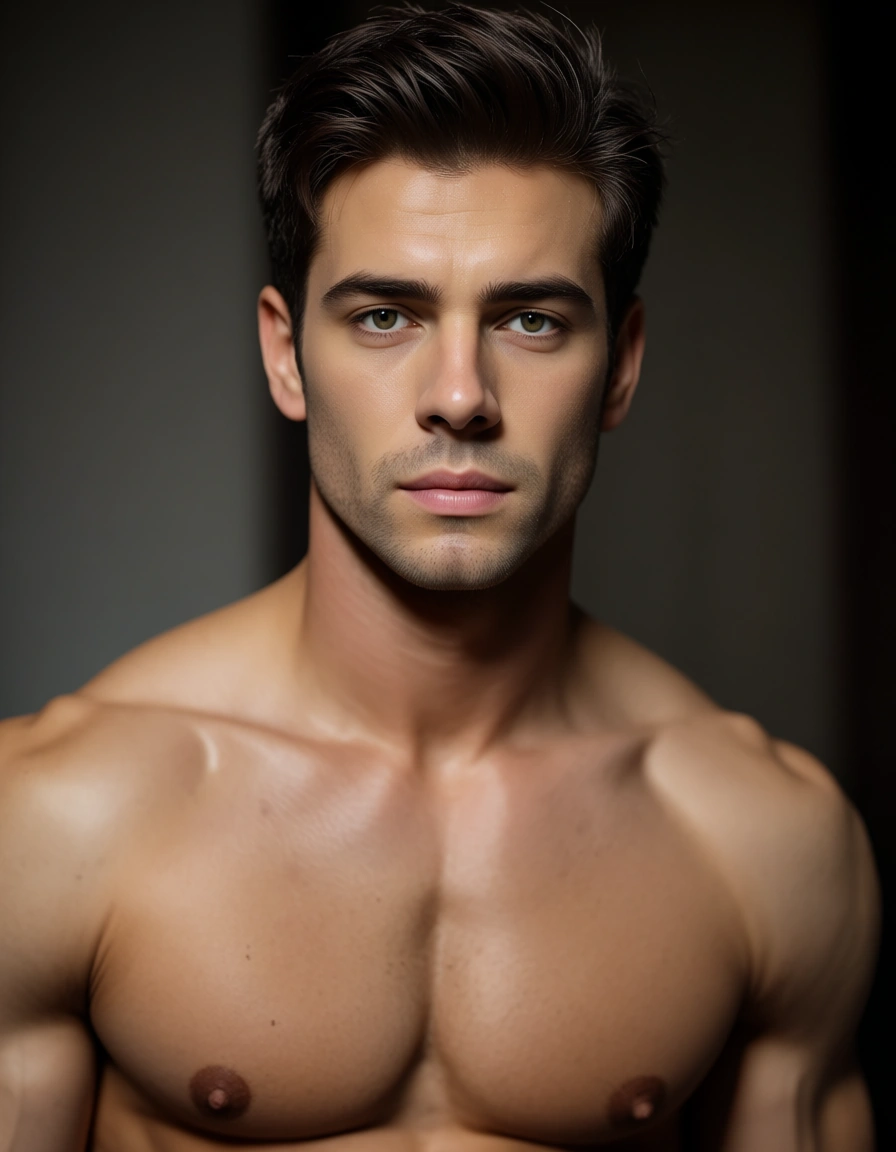 Make a male jock naked, anime style,bara, score_9, score_8, candid photo, realistic skin texture, visible skin pores, film grain, depth of field