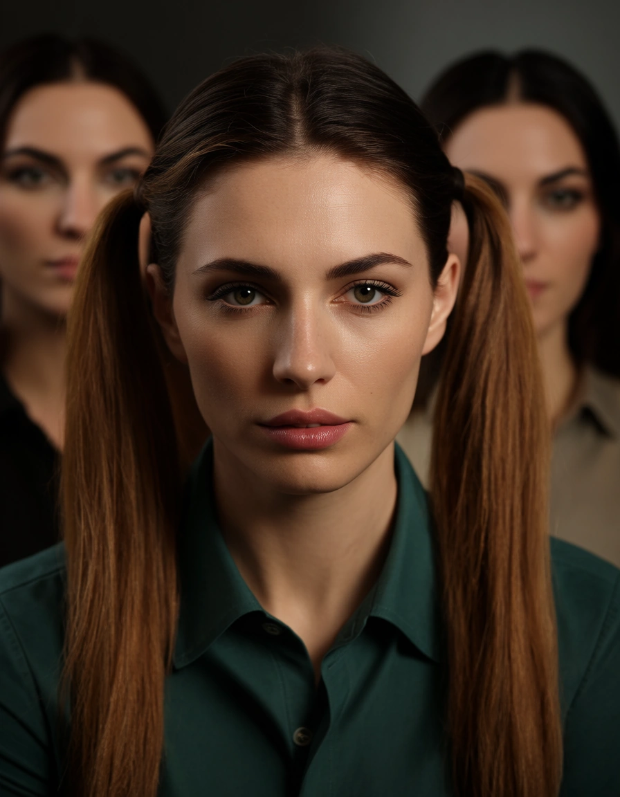 studio quality, sharp focus, 5girls, twintails, collared shirt, facesitting, golden hour, studio photo, score_9, score_8, candid photo, realistic skin texture, visible skin pores, film grain, depth of field
