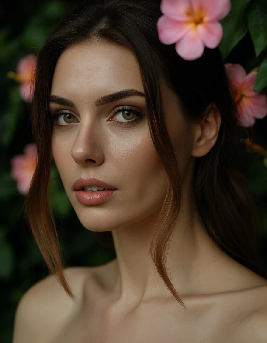 RAW photo, ultra realistic, 1woman, sidelocks, flower, creampie, dslr quality, score_9, score_8, candid photo, realistic skin texture, visible skin pores, film grain, depth of field
