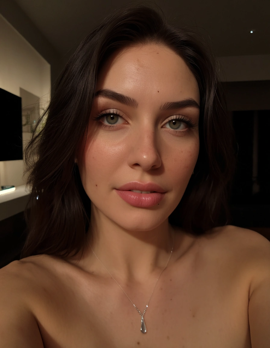 تم .بملامح ام ناضجة . عارية . بمؤخرة كبيرة . و صدر كبير, score_9, score_8, amateur photo, phone snapshot, realistic skin texture, skin blemishes, soft indoor lighting