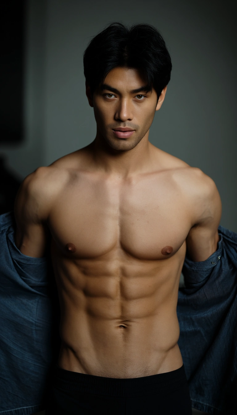 ultra HD, gay,asian,gasmask,Take off his shirt to reveal his abs and pectoral muscles