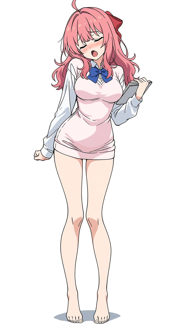 masterpiece, finely detailed, milf, orgasm, bare legs, bowtie, studio anime look