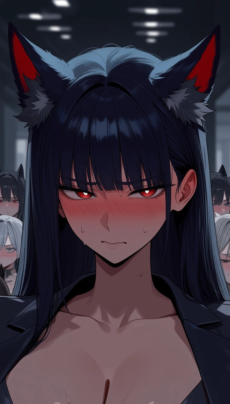ultra detailed, 6+girls, tail, futanari, nervous blush, portrait, detailed shading, hentai_studio_quality