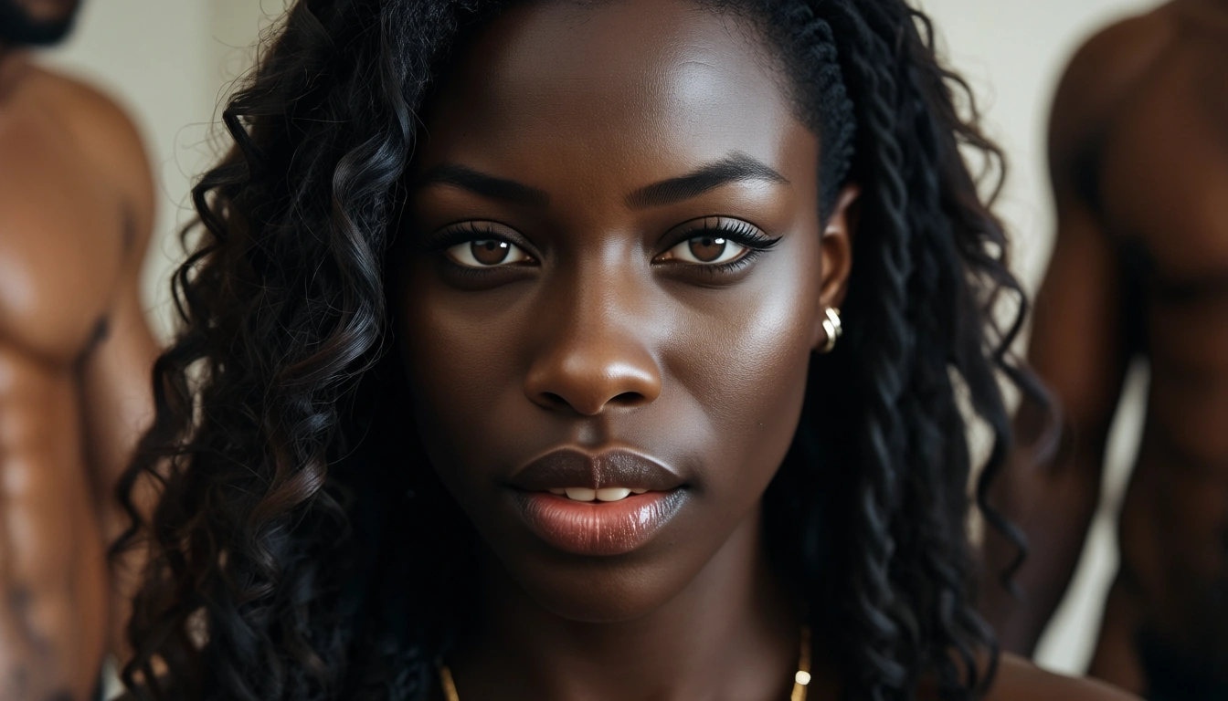 interracial gangbang, score_9, score_8, candid photo, realistic skin texture, visible skin pores, film grain, depth of field