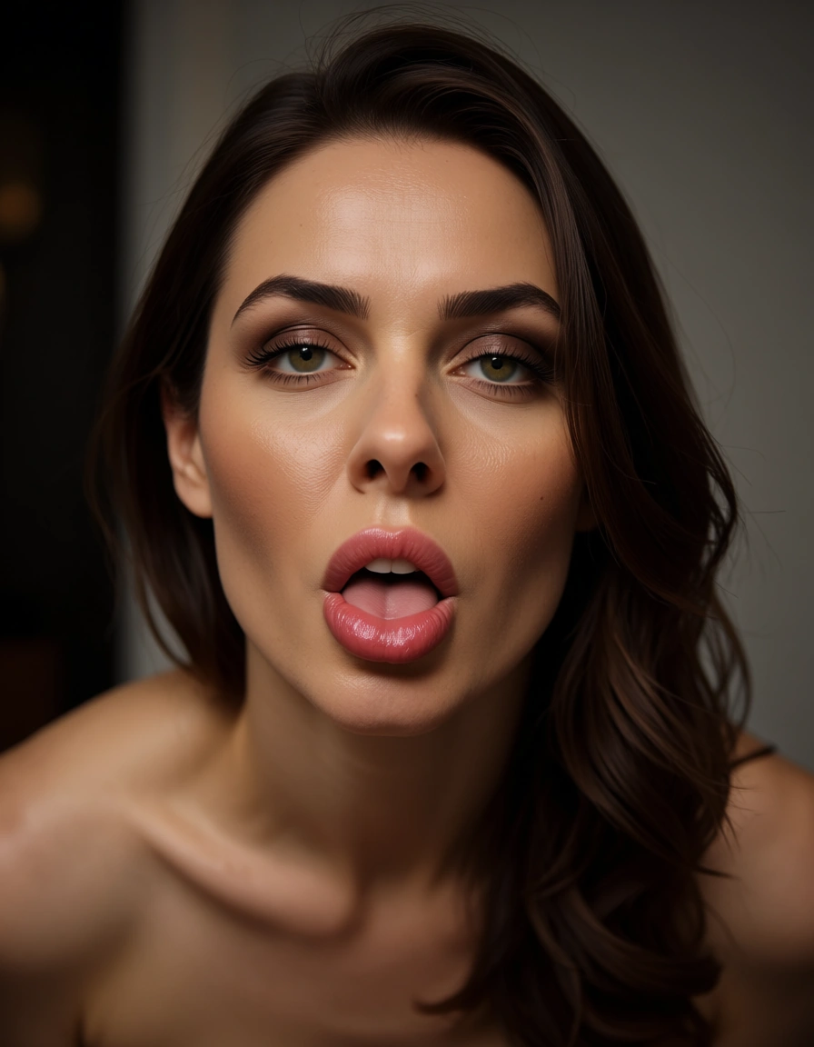 a secretary giving a blowjob, score_9, score_8, candid photo, realistic skin texture, visible skin pores, film grain, depth of field
