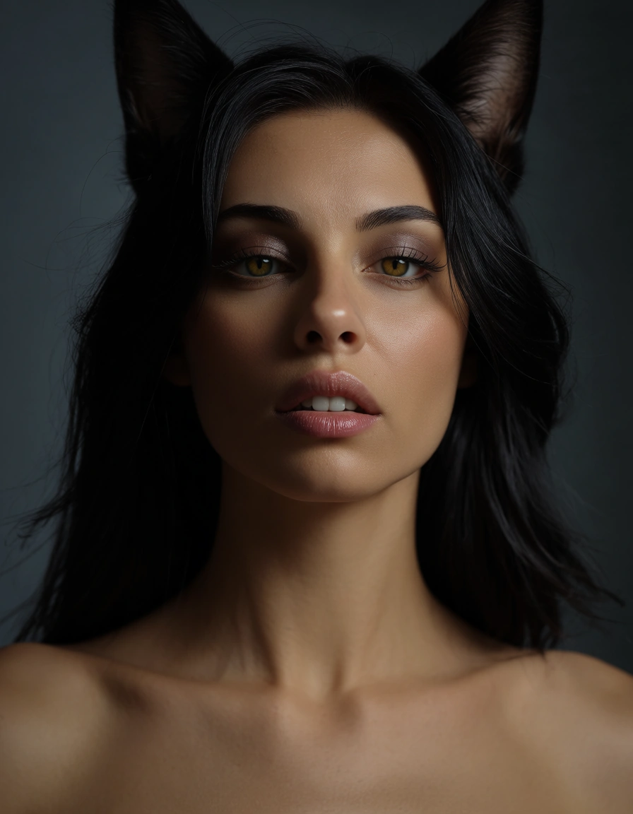 best quality, hyperrealistic, catgirl, facesitting, standing, depth of field, wild energy, studio photo, score_9, score_8, candid photo, realistic skin texture, visible skin pores, film grain, depth of field