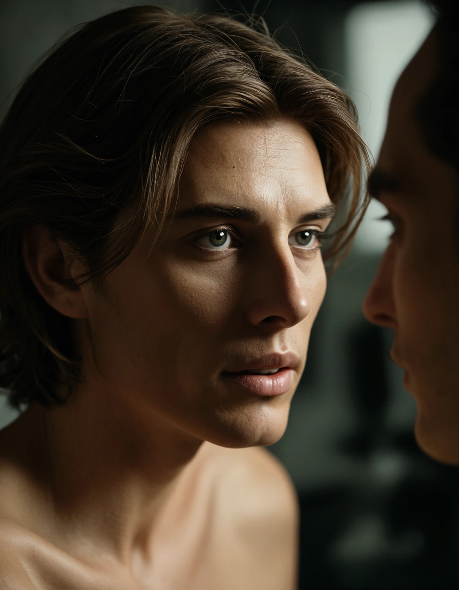 highly detailed, natural lighting, 2boys, brown hair, alternate costume, creampie, RAW photo, score_9, score_8, candid photo, realistic skin texture, visible skin pores, film grain, depth of field