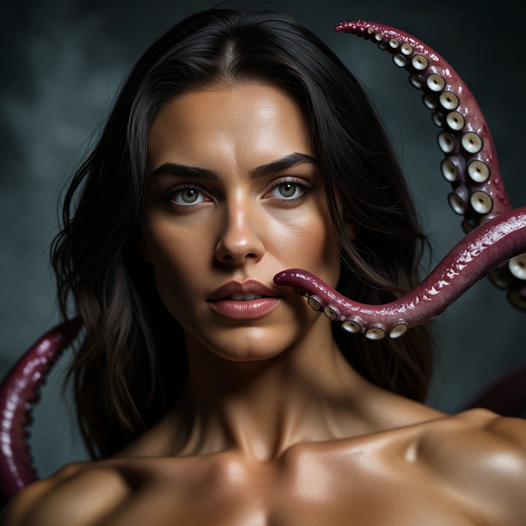 highly detailed, natural lighting, portrait, solo female, tentacle, muscular male, studio photo