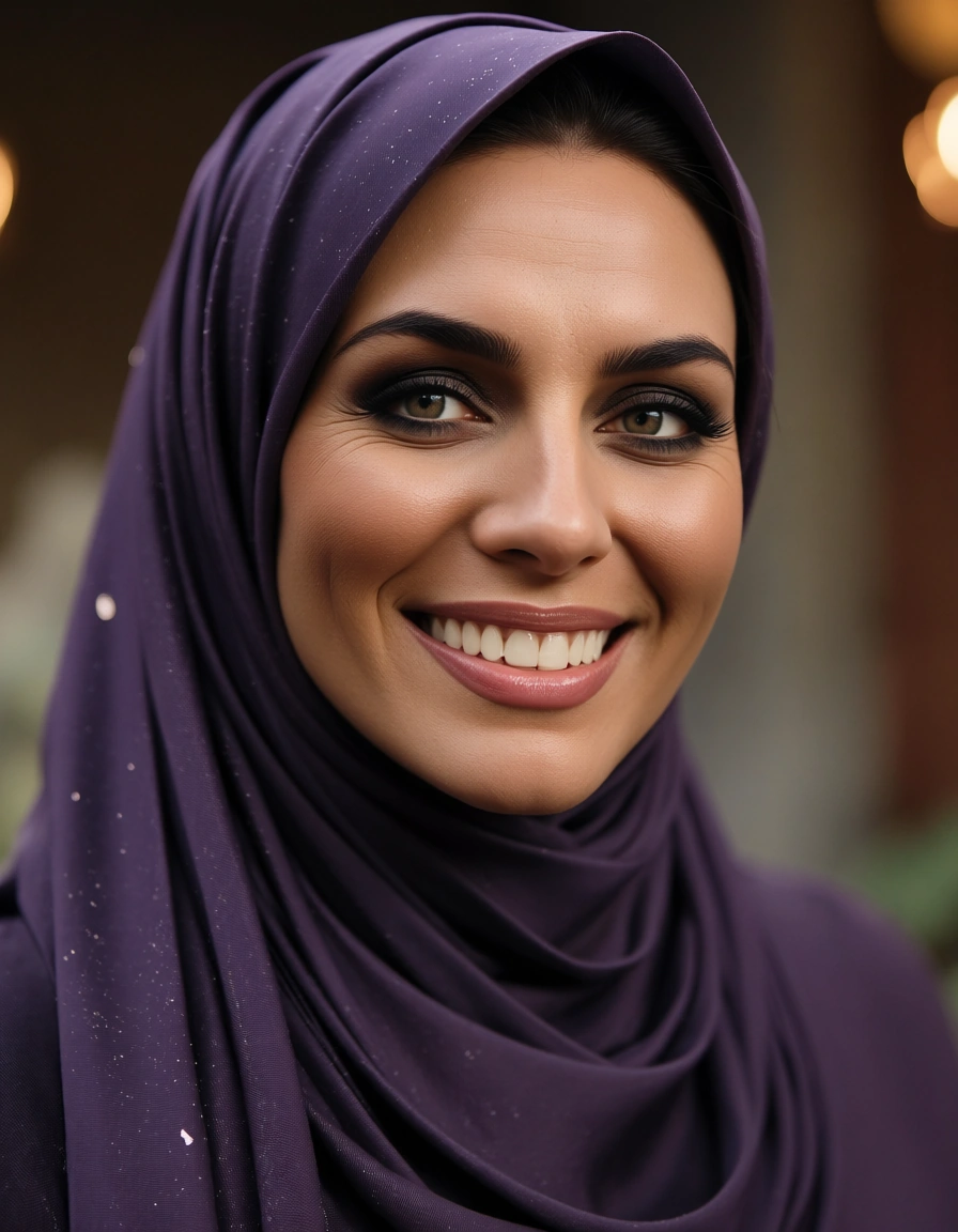 Big tits 20 year old beautiful lady in hijab smiling at me., score_9, score_8, candid photo, realistic skin texture, visible skin pores, film grain, depth of field