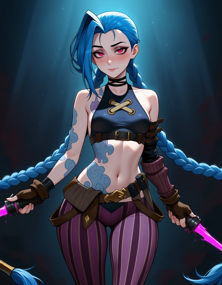 Jinx arcane league of legends tight bikini full_body hentai face thick_thighs, hentai_studio_quality