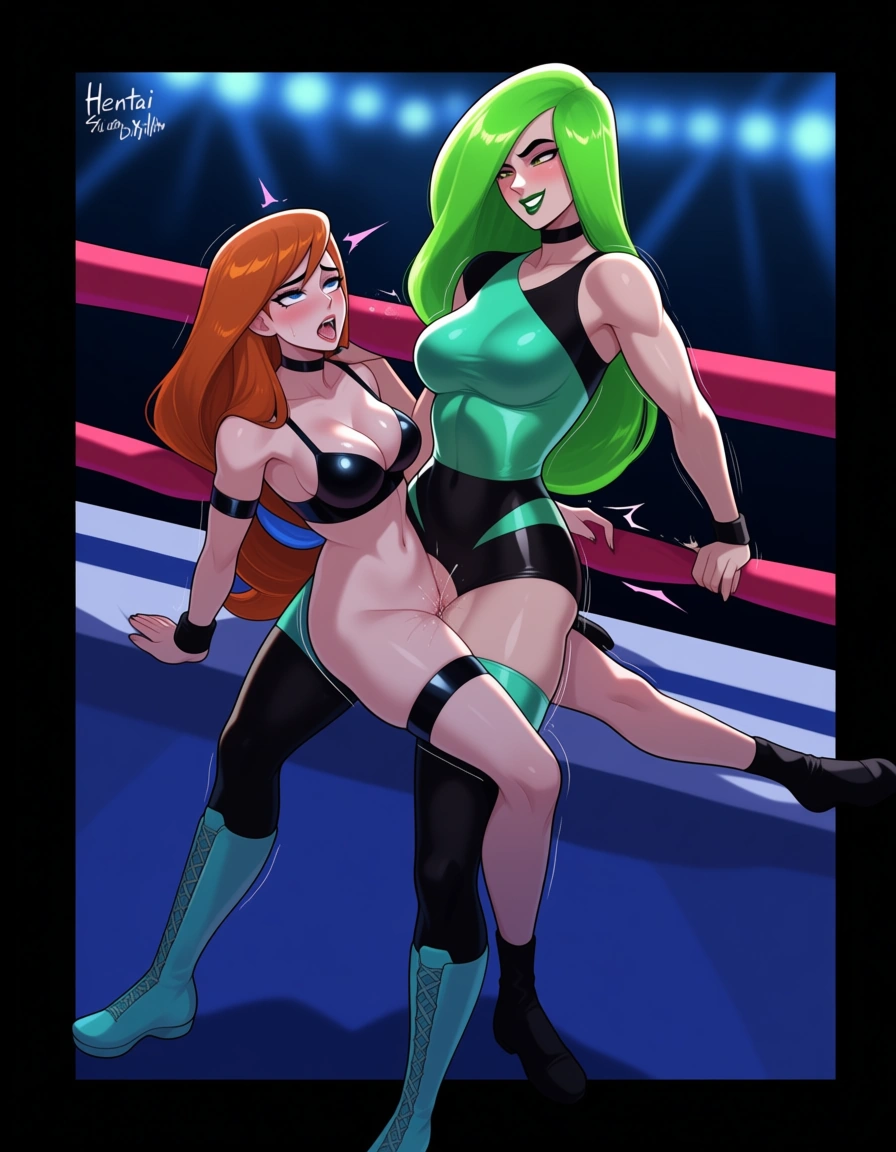 2girls , wrestling_ring , strapon , elastigirl_(incredibles) maskless auburn_hair , shego , sex defeated ,cumming pussy_juice ,, fingering, tribadism, hentai_studio_quality, hentai_studio_quality, hentai_studio_quality, hentai_studio_quality, hentai_studio_quality